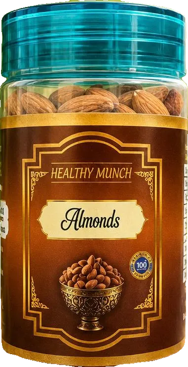 Healthy Munch Almonds in the tall 100g jar